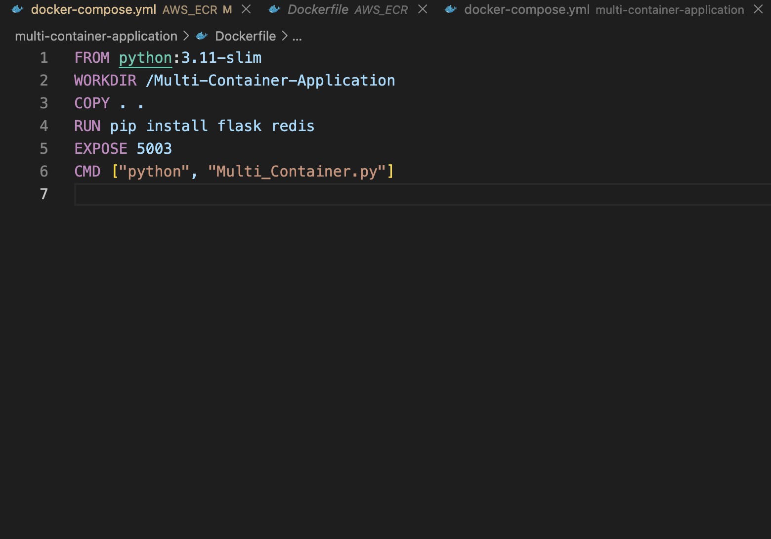 Stage 01 — Dockerfile for the Flask service: python:3.11-slim base, dependencies installed, EXPOSE 5003 and the app entrypoint.
